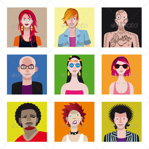 Young People Avatar Set - Characters Vectors