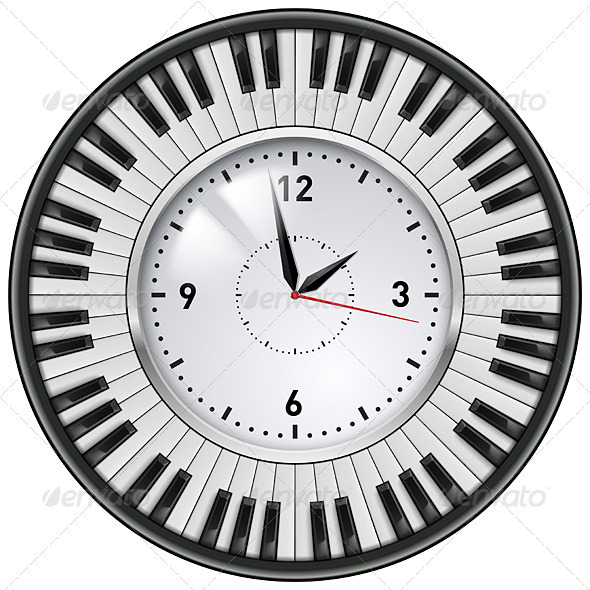 Realistic Office Clock Piano keys - Man-made Objects Objects