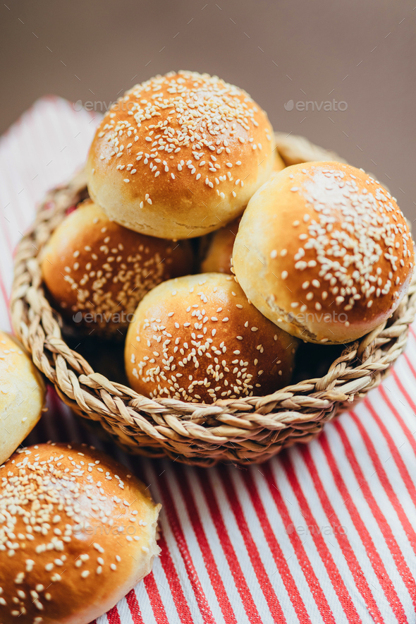 Fresh burger buns  - Stock Photo - Images