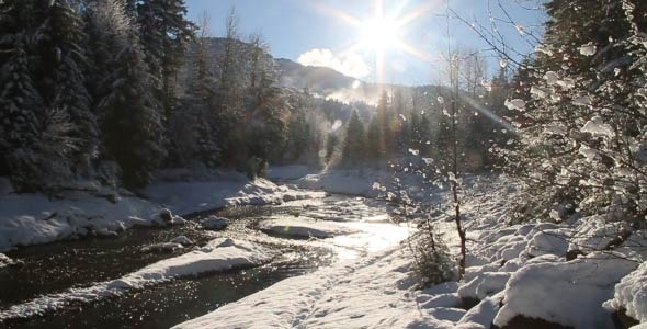 Calm And Cold River With Snow