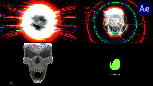 Glitch Skull Logo for After Effects
