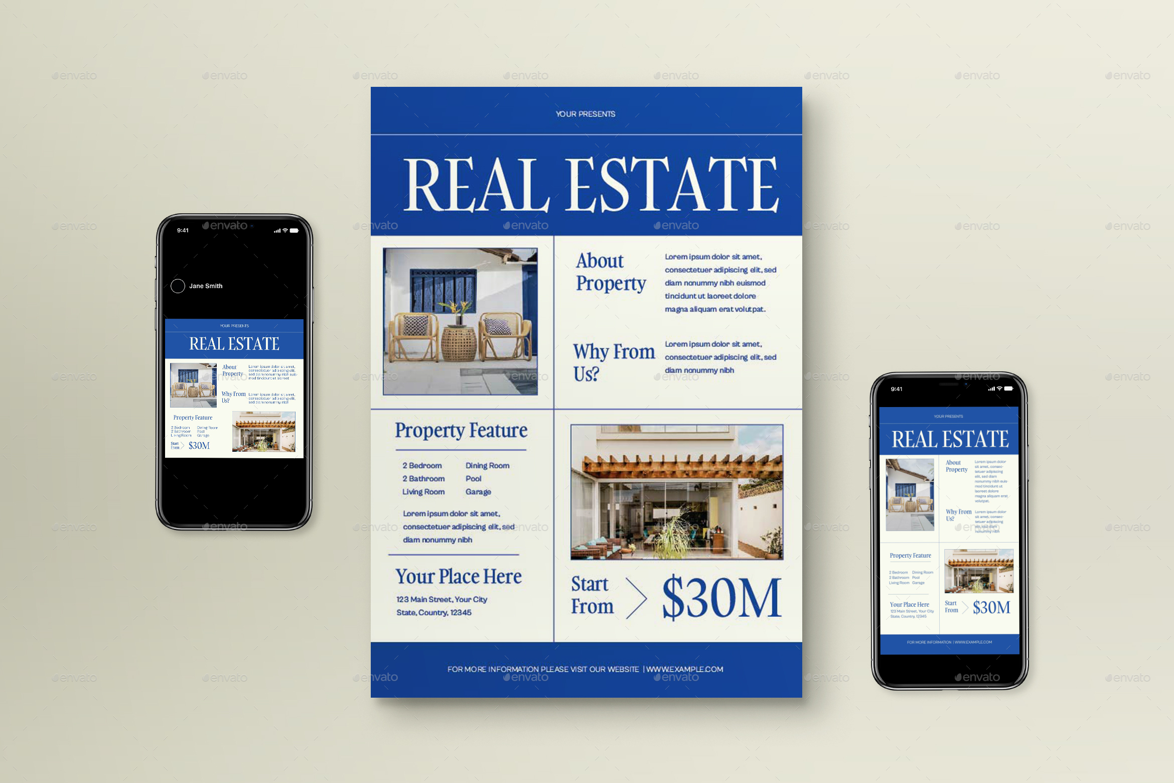 Blue Modern Real Estate Flyer Set, Print Templates | GraphicRiver