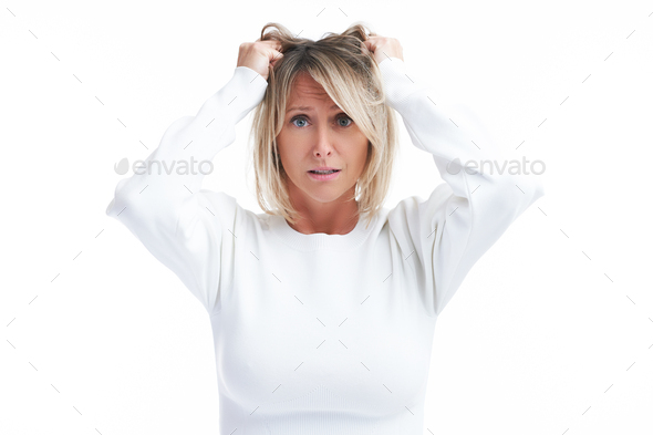 Picture of blonde woman isolated over white background - Stock Photo - Images