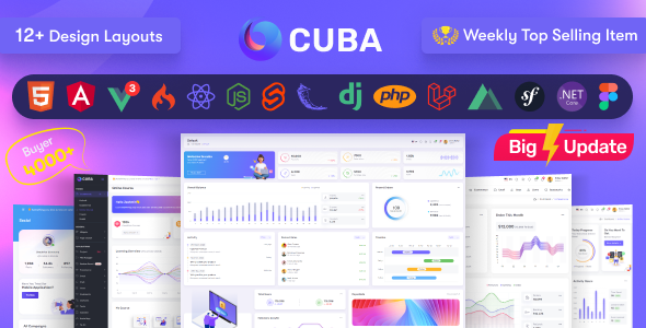 Cuba- HTML, React, Angular, Vue 3, Nuxt, Next Js, Node , Asp.Net, Laravel Admin Dashboard Template