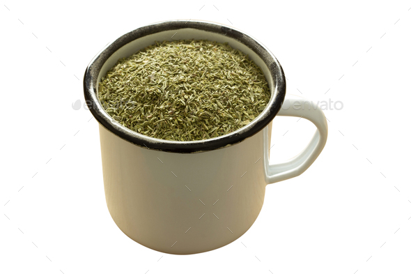 crushed thyme in zinc cup