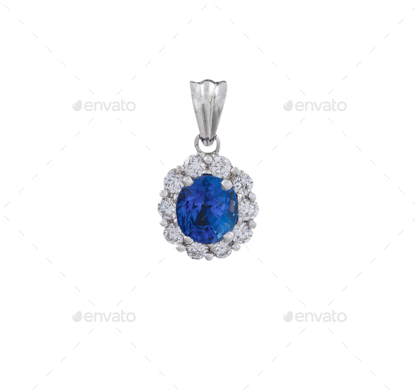 Sapphire pendant with diamonds isolated on a white background