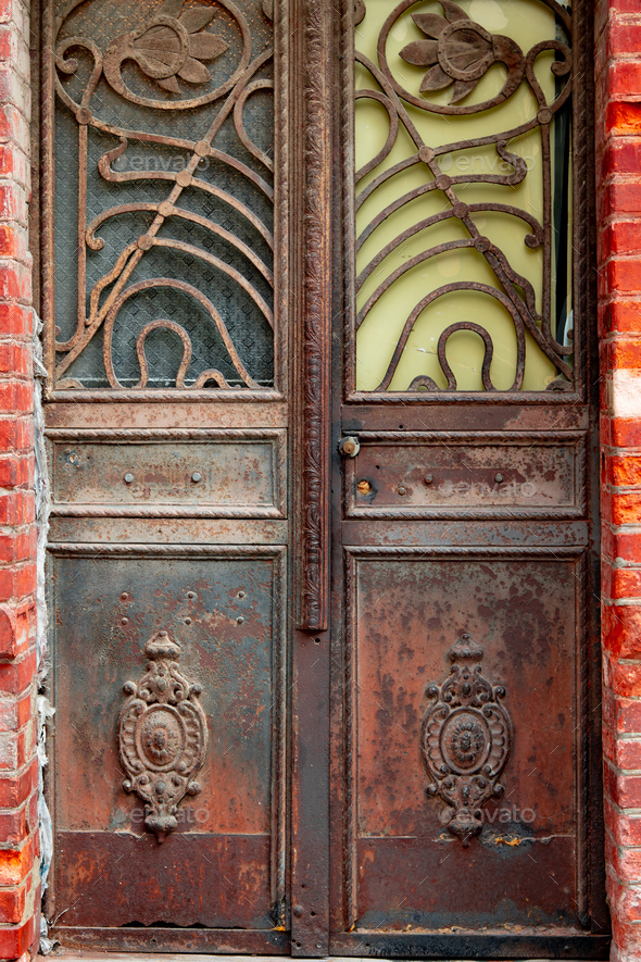 Old rusted metal doors in the street of Istanbul