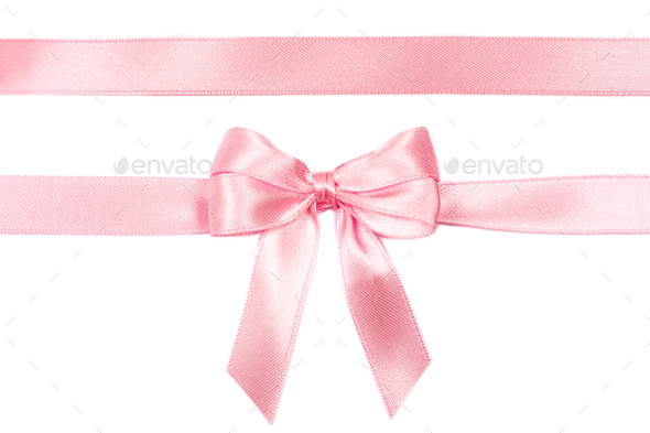 Pink ribbon bow on white background Stock Photo