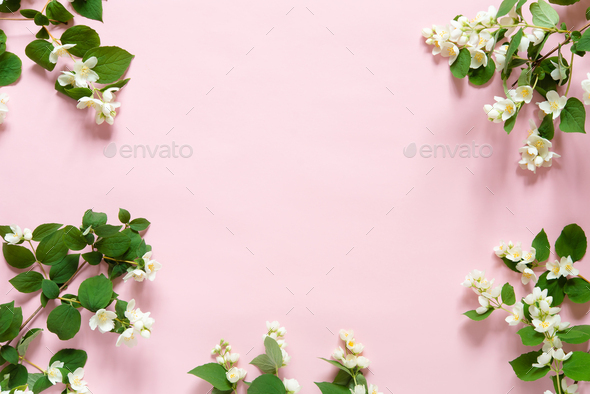 Floral flat lay minimalism geometric patterns greeting card. mockup. Beautiful natural flowers