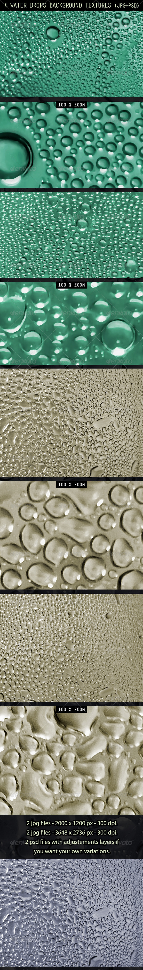 4 Water Drops Background Textures - Nature Backgrounds