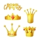 Set of Golden Royal Crowns in Cartoon Style 