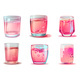 Set Vector Illustration of Muslim Pink Water Glass