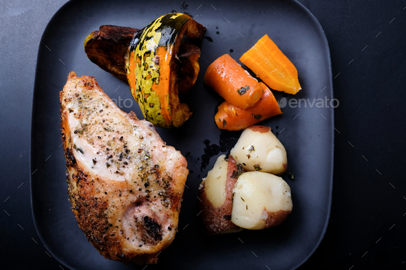 roasted chicken breast with baked squash