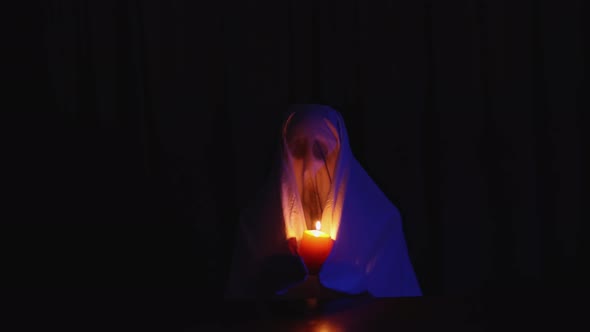 Halloween Carnival Celebration Party Concept Home Ghost Costume Burning Candle alt