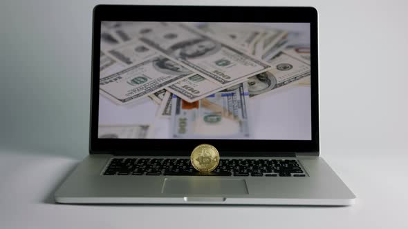 Bitcoin on keyboard. Bitcoin currency with blockchain concept alt