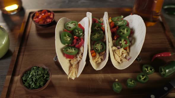Chicken Tacos on Wood Board