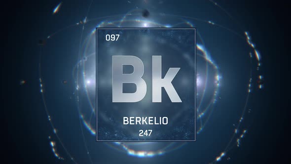 Berkelium as Element 97 of the Periodic Table on Blue Background in Spanish Language