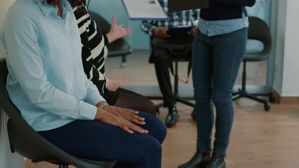 African American Woman Receiving Cv After Job Application alt