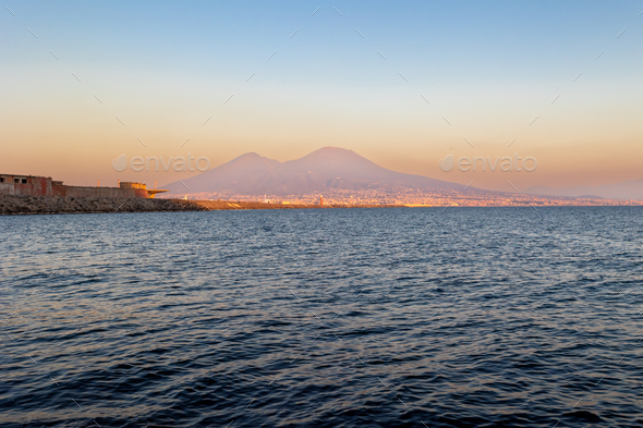 Gulf of Naples with Vesuvius volcano in the background. - Stock Photo - Images