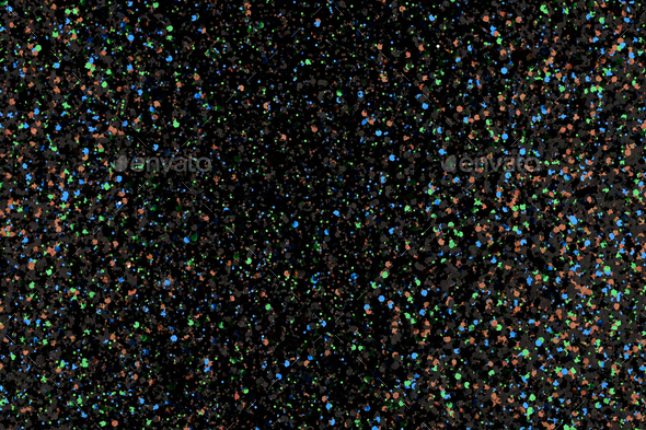 Black glitter background with multicoloured splashes. Stock Photo