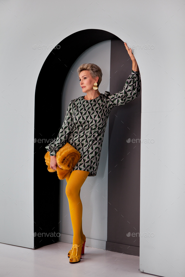 Mature Woman Wear Elegant Dress Lifestyle Stock Photo - Image of