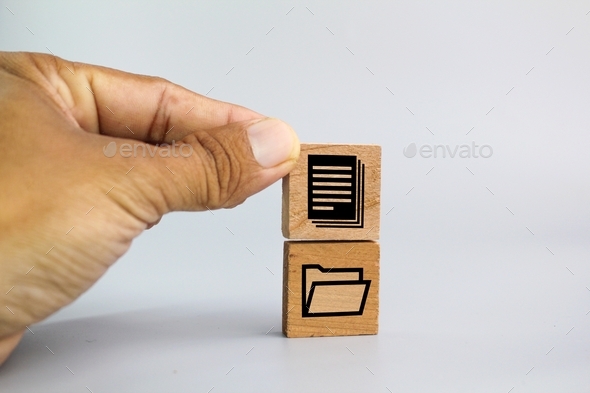 wooden square with document or file and folder icons