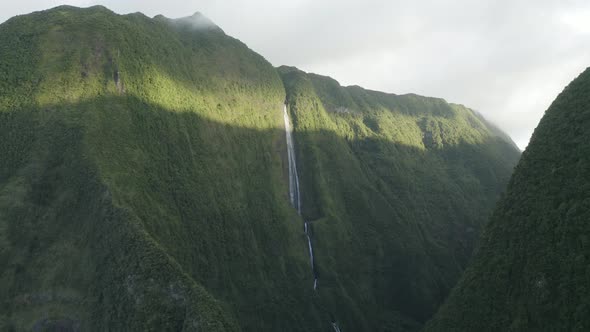 Aerial view of Cascata do Poco do Bacalhau, Portugal. alt