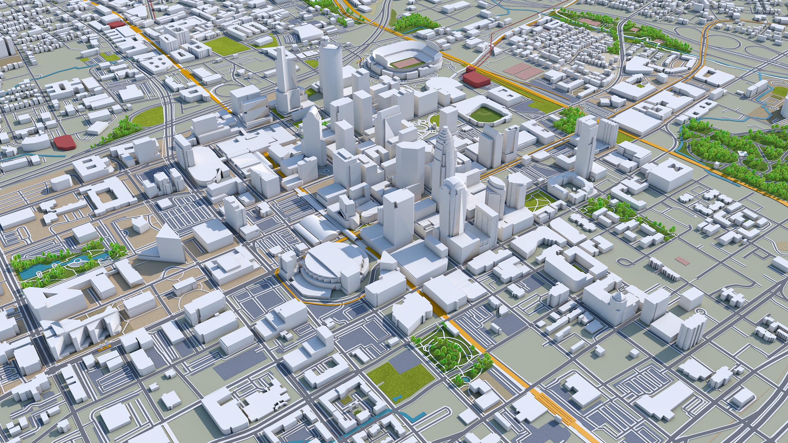3D model Charlotte Downtown North Carolina USA VR / AR / low-poly