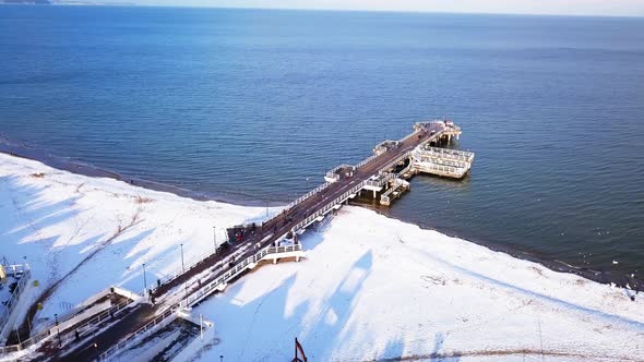 Gdansk Poland Brzezno Beach Winter 2021 Drone Footage