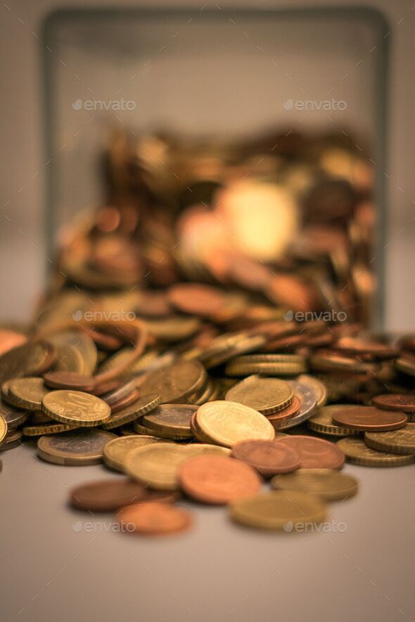 Closeup of Euros and cents on the table - Stock Photo - Images