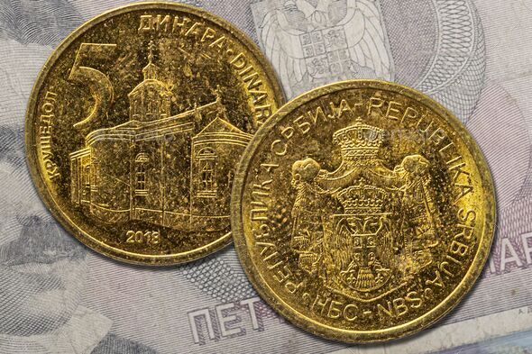 Closeup shot of Serbian 5 dinar coins - Stock Photo - Images