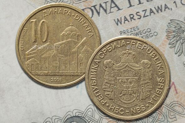 Closeup shot of two Serbian dinar coins - Stock Photo - Images