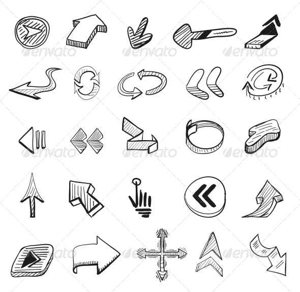 Vector Set - 25 Hand-drawn Arrows - Web Elements Vectors