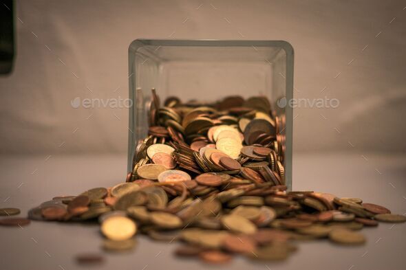 Closeup of Euros and cents on a table - Stock Photo - Images
