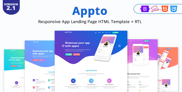 Wondrous Appto - Responsive App Landing Page HTML Template + RTL