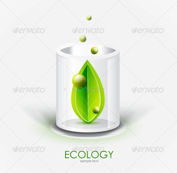 Glass Vessel and Leaf - Nature Icon - Miscellaneous Conceptual