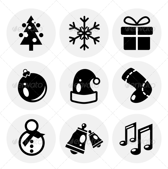 Vector Black Christmas Icons. Icon Set - Decorative Symbols Decorative