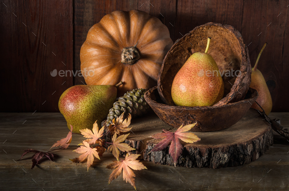 Pumpkin and fruits with nuts - Stock Photo - Images
