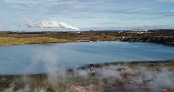 Aerial View of Gunnuhver Hot Springs and Geothermal Power Plants in Iceland
