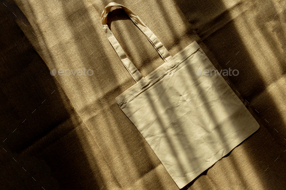 Eco tote bag, jute background - Stock Photo - Images