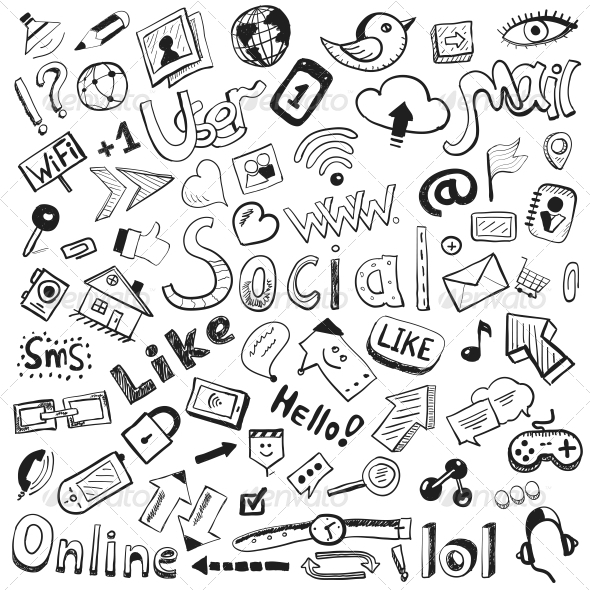Vector Hand-drawn Icons - Modern Social - Media Technology
