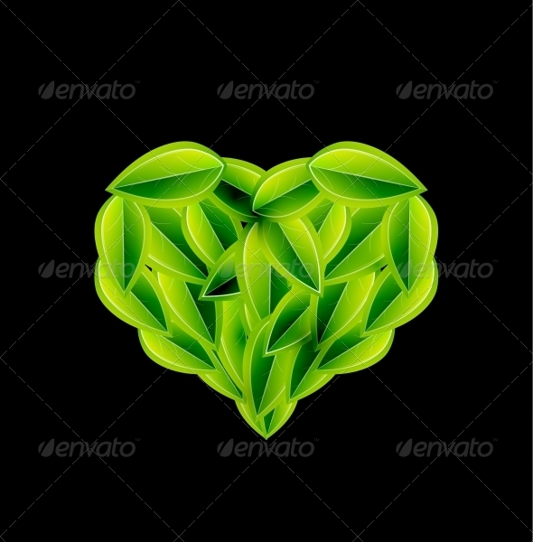 Eco Love Heart Made of Leaves - Vector - Nature Conceptual
