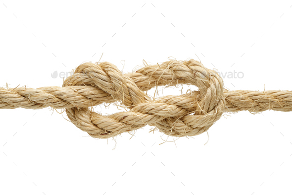 Stopper knot made of rough hemp rope - Stock Photo - Images