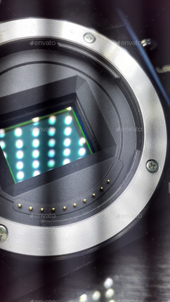 Closeup of a camera sensor on a camera lens