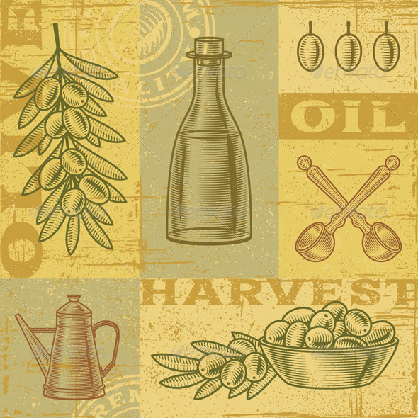 Vintage Olive Harvest Background - Food Objects