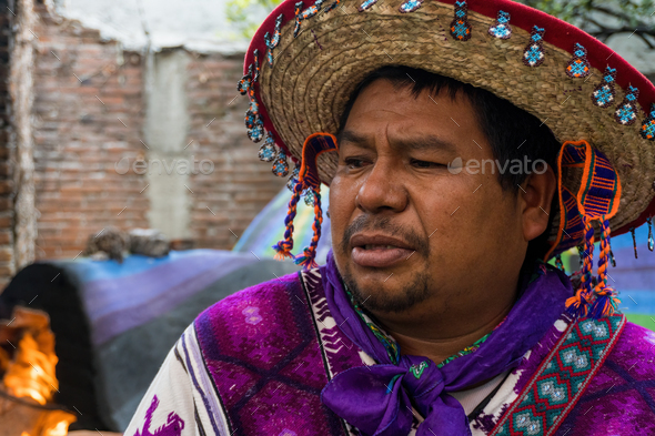 Closeup Shot Of A Man From The Huichol Tribe In Mexico Stock Photo By 