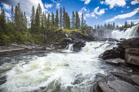 Ristafallet waterfall  in Sweden. - Stock Photo - Images