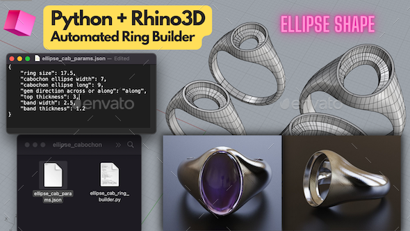 Python Script for Rhino3D Oval Cabochon Ring 3D Model Builder