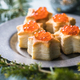 Christmas tree canape or sandwich with cucumber slice, salmon for festive x-mas snack. New year - PhotoDune Item for Sale