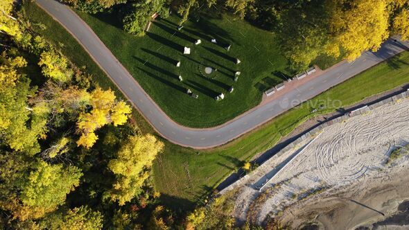 Aerial view of a road and a grassy area in Burlington, Vermont